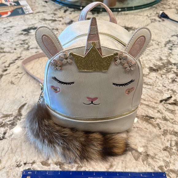 Under one sky unicorn backpack with raccoon tail (faux) - Picture 3 of 9